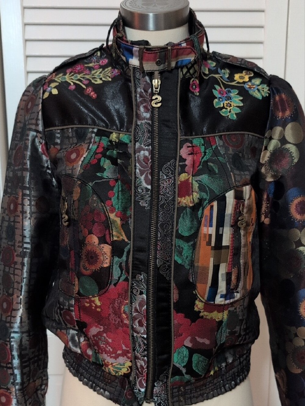 Desigual, Multicolor Floral Bomber Jacket — Black Base, Size M